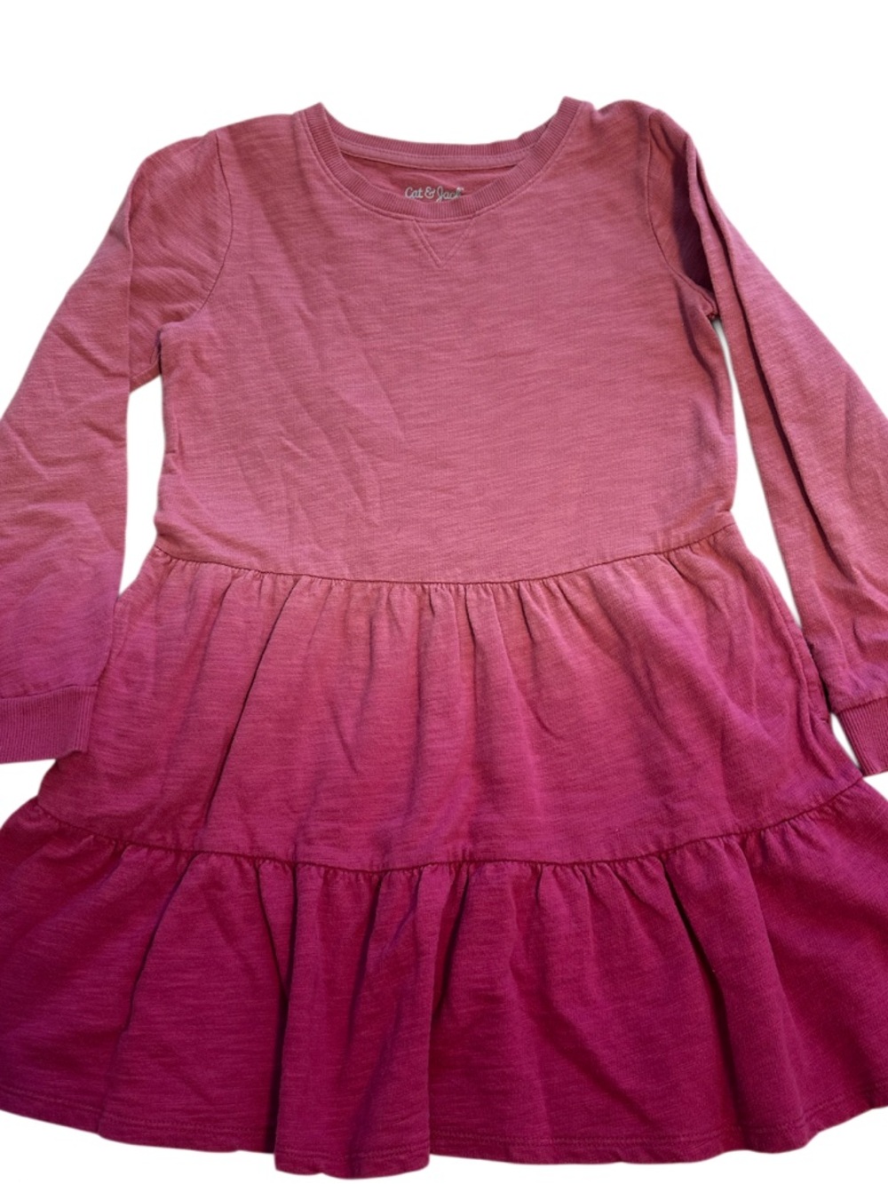 Girls Ombre Long Sleeve Tiered Dress - Pink